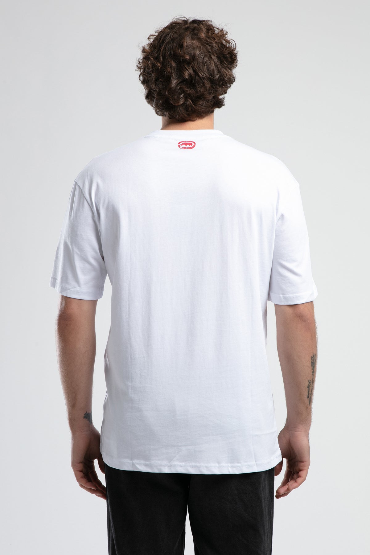 Ecko Unltd. Tricou cu decolteu la baza gatului, imprimeu cu logo, Alb, OCULUS
