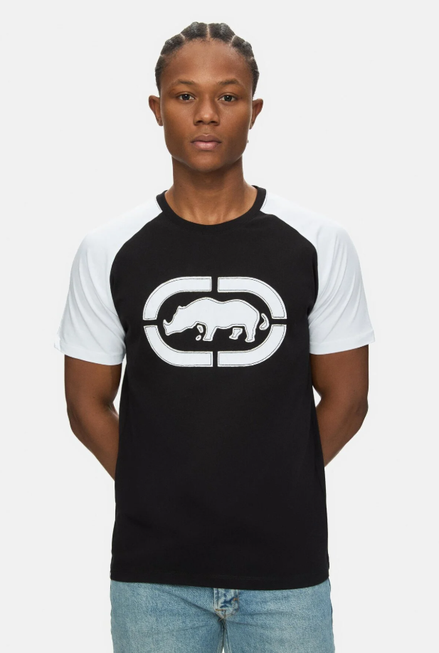Ecko Unltd. Tricou cu decolteu la baza gatului, imprimeu cu logo, Negru-Alb, OSVALDO