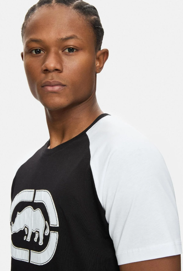 Ecko Unltd. Tricou cu decolteu la baza gatului, imprimeu cu logo, Negru-Alb, OSVALDO