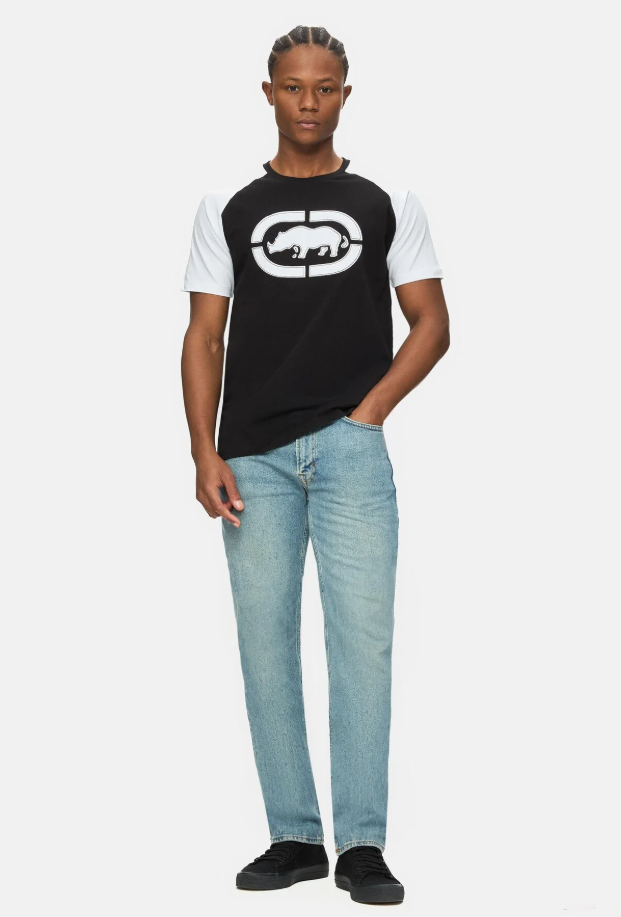 Ecko Unltd. Tricou cu decolteu la baza gatului, imprimeu cu logo, Negru-Alb, OSVALDO