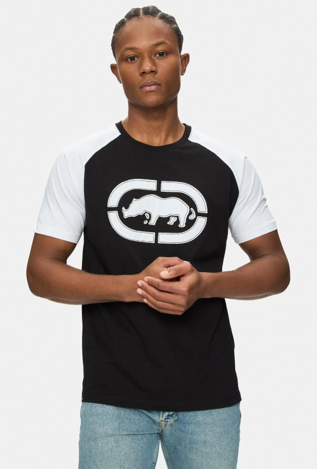 Ecko Unltd. Tricou cu decolteu la baza gatului, imprimeu cu logo, Negru-Alb, OSVALDO