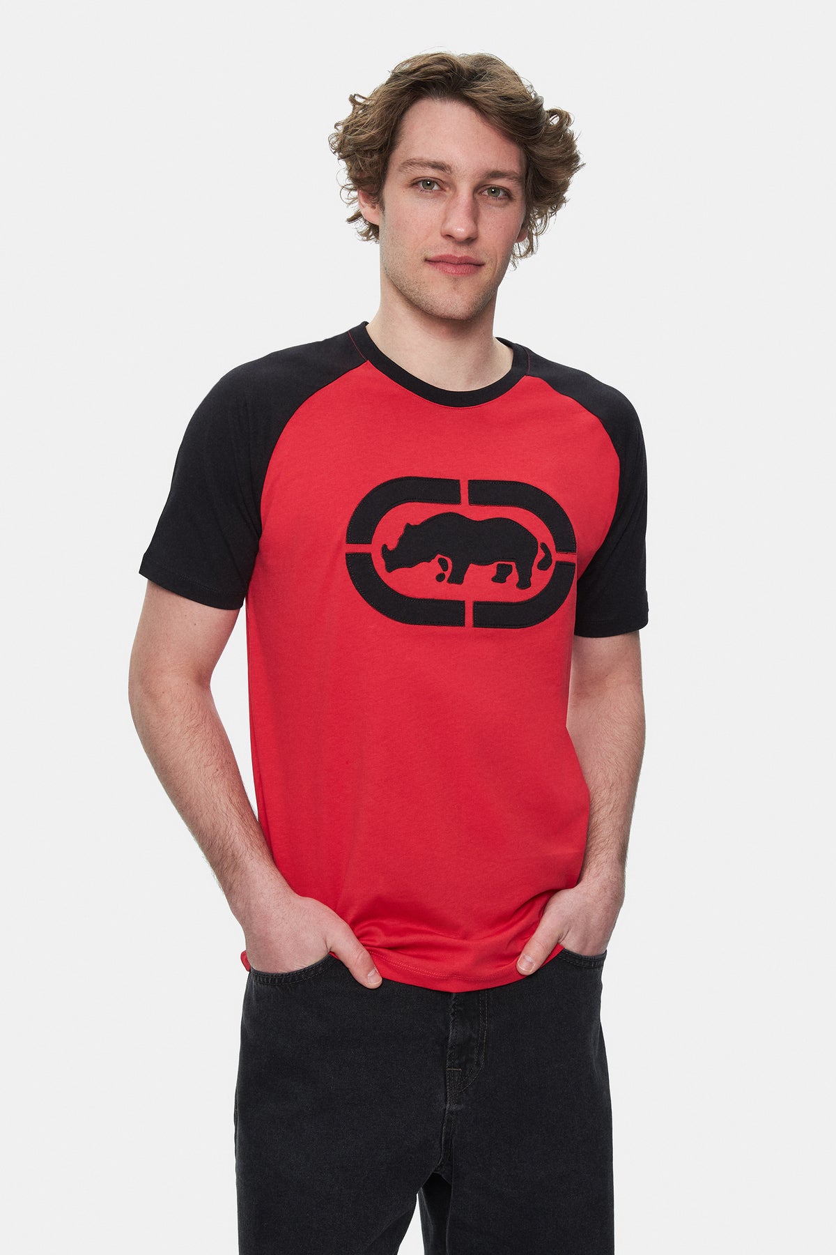 Ecko Unltd. Tricou cu decolteu la baza gatului, imprimeu cu logo, ECKO RED, OSVALDO