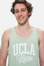 UCLA Tricou cu decolteu la baza gatului, imprimeu cu logo, regular fit, Verde inchis, PEBBLE