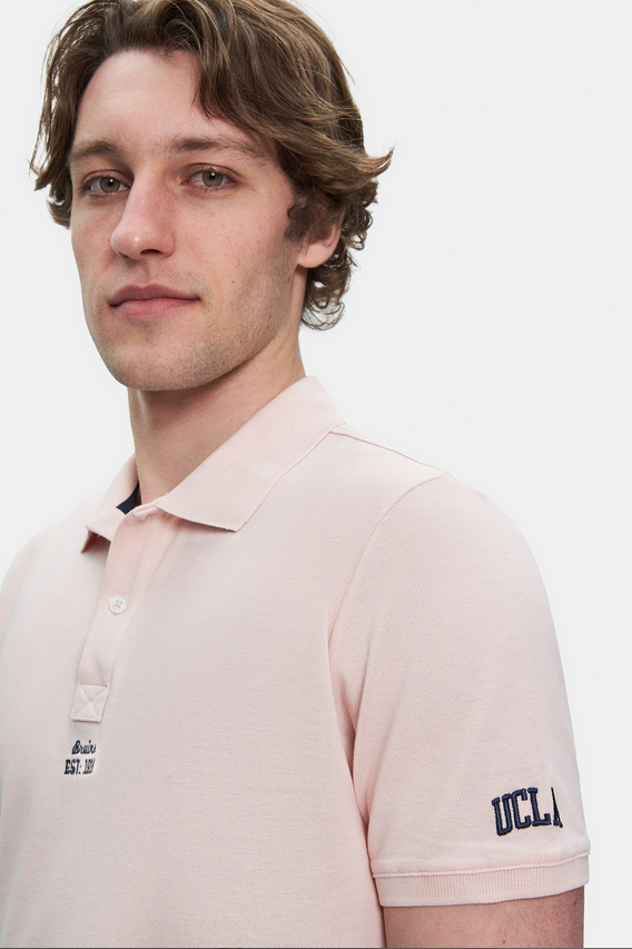 UCLA Tricou cu decolteu la baza gatului, imprimeu cu logo, regular fit, Roz, QUINTON