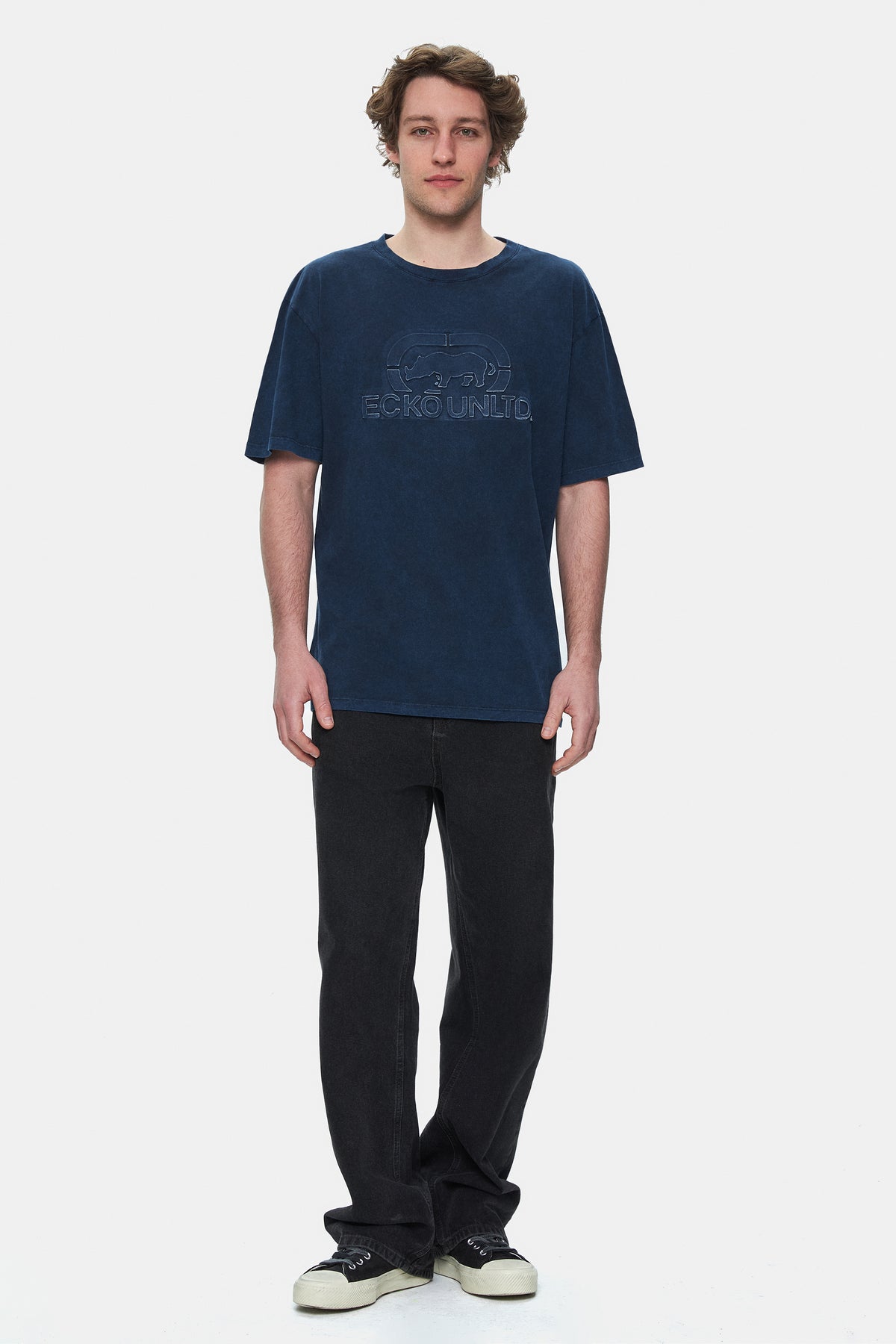 Ecko Unltd. Tricou cu decolteu la baza gatului, imprimeu cu logo, Bleumarin, ROCHESTER