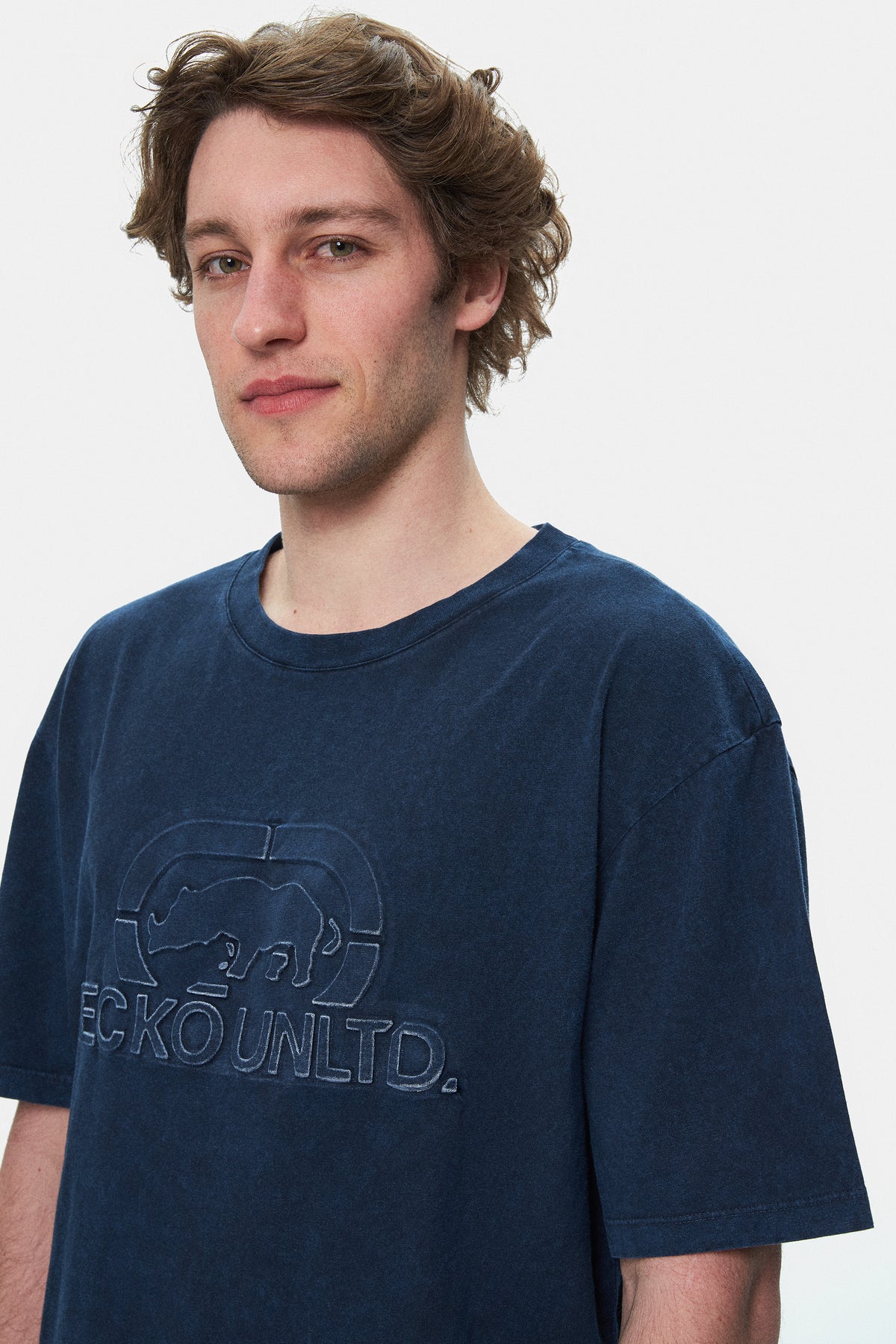 Ecko Unltd. Tricou cu decolteu la baza gatului, imprimeu cu logo, Bleumarin, ROCHESTER
