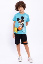Roly Poly, Set de tricou cu imprimeu Mickey-Mouse si pantaloni scurti - 2 piese