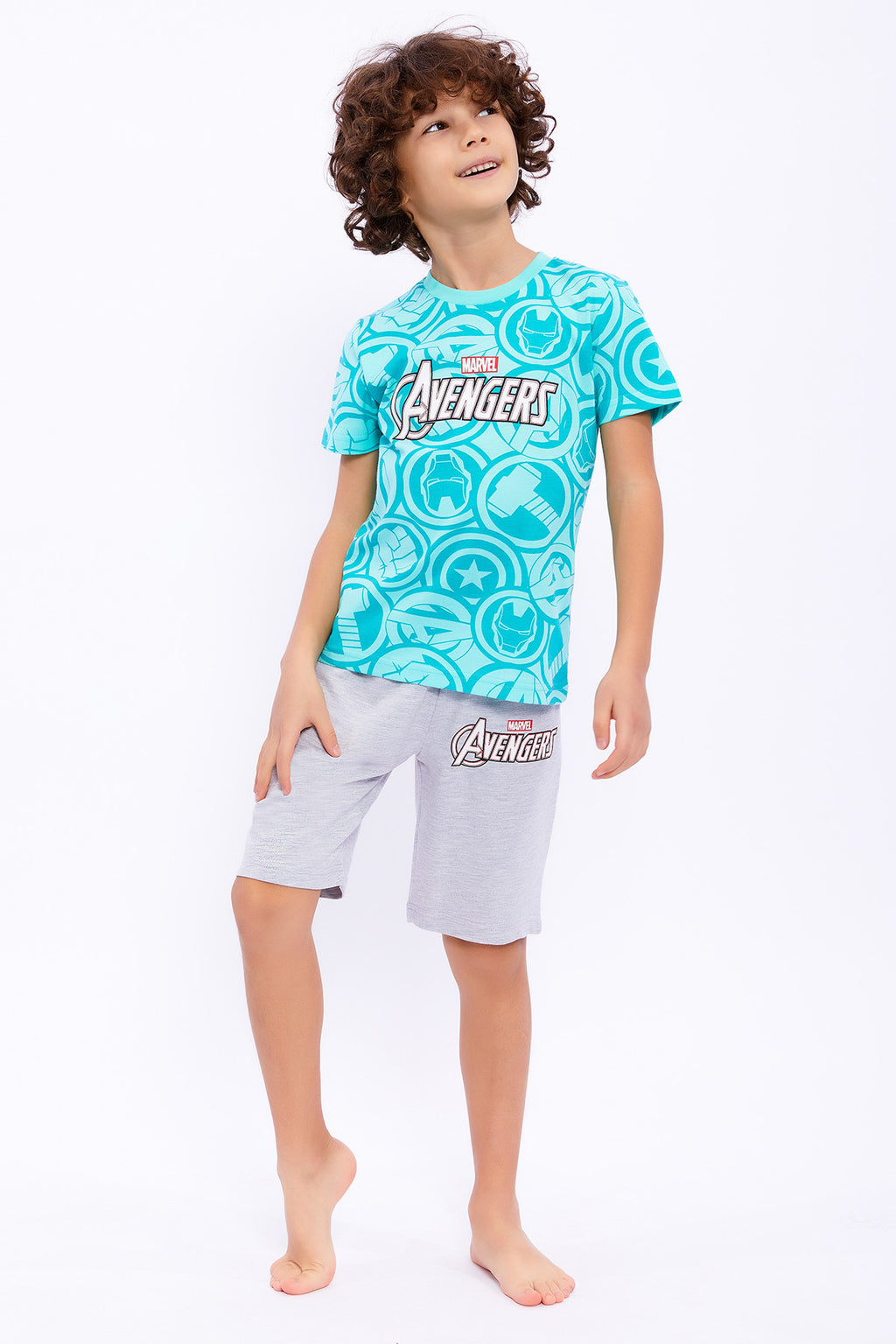 Roly Poly, Set de tricou si imprimeu The Avengers si pantaloni scurti
