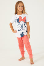 Set doua piese cu tricou si pantaloni, bumbac, decolteu la baza gatului si talie elastica, Alb
