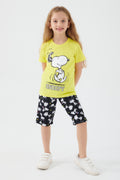 Set doua piese cu tricou si pantaloni, bumbac, decolteu la baza gatului si talie elastica, Galben
