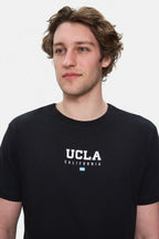 UCLA Tricou cu decolteu la baza gatului, imprimeu cu logo, regular fit, Negru, SHERMAN