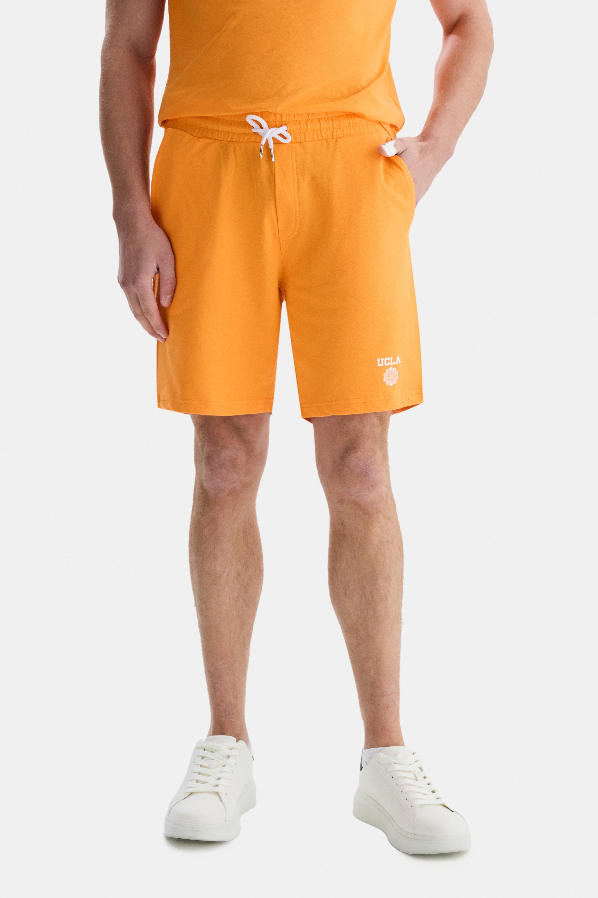 UCLA Pantaloni scurti cu snur si banda elastica in talie, buzunare laterale si imprimeu cu logo discret, Portocaliu, FOWLER