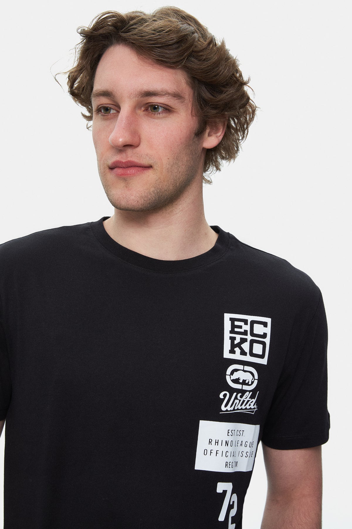 Ecko Unltd. Tricou cu decolteu la baza gatului, imprimeu cu logo, Negru-Alb, TOMLINSON