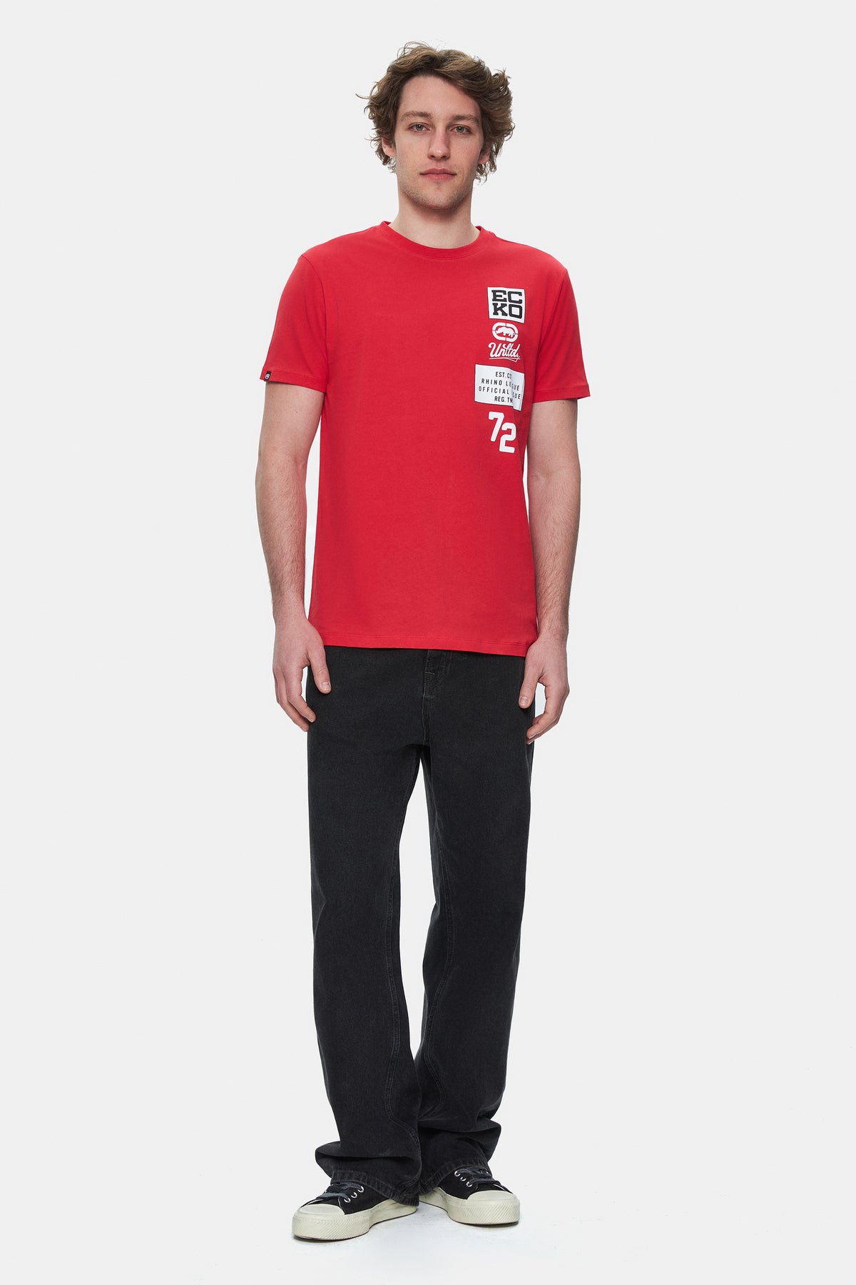 Ecko Unltd. Tricou cu decolteu la baza gatului, imprimeu cu logo, ECKO RED, TOMLINSON