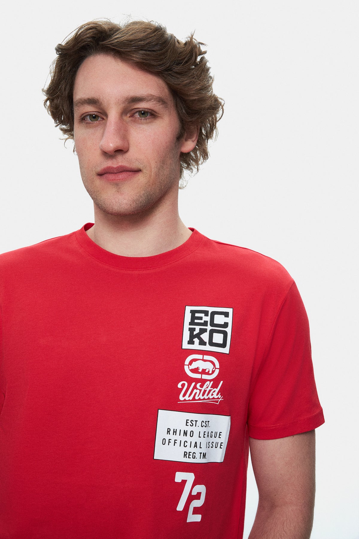 Ecko Unltd. Tricou cu decolteu la baza gatului, imprimeu cu logo, ECKO RED, TOMLINSON