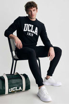 UCLA Bluza din amestec de bumbac cu decolteu la baza gatului si imprimeu cu logo