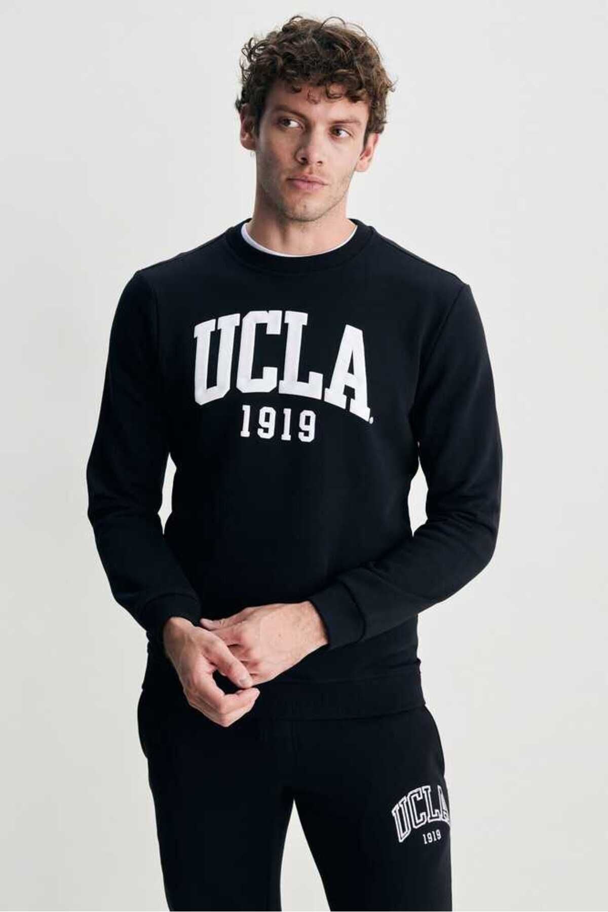 UCLA Bluza din amestec de bumbac cu decolteu la baza gatului si imprimeu cu logo