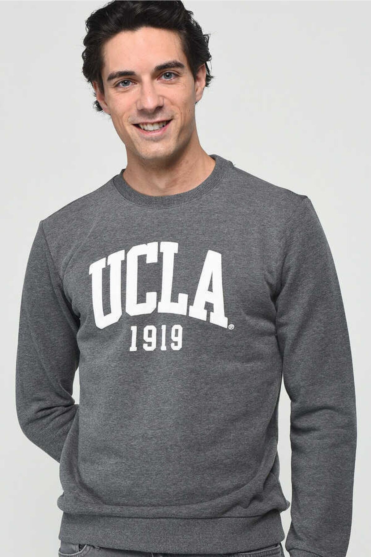 UCLA Bluza din amestec de bumbac cu decolteu la baza gatului si imprimeu cu logo