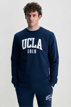 UCLA Bluza din amestec de bumbac cu decolteu la baza gatului si imprimeu cu logo