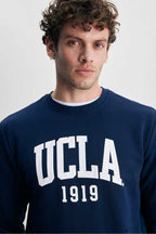 UCLA Bluza din amestec de bumbac cu decolteu la baza gatului si imprimeu cu logo