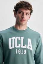 UCLA Bluza din amestec de bumbac cu decolteu la baza gatului si imprimeu cu logo