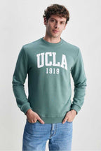 UCLA Bluza din amestec de bumbac cu decolteu la baza gatului si imprimeu cu logo
