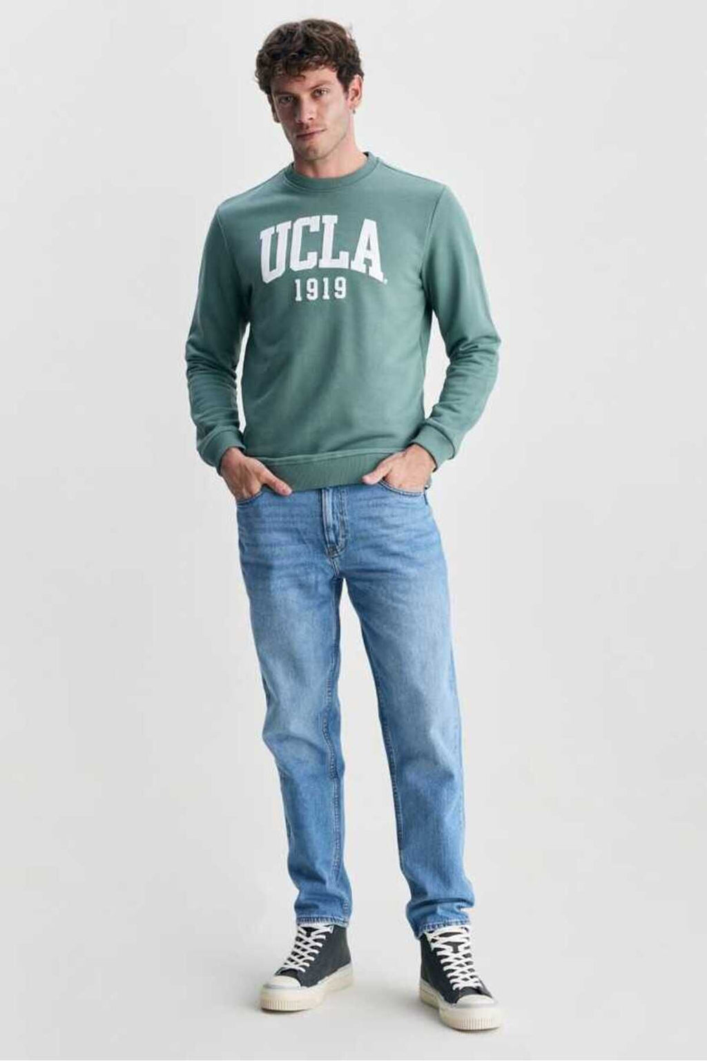 UCLA Bluza din amestec de bumbac cu decolteu la baza gatului si imprimeu cu logo