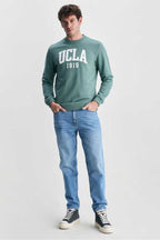 UCLA Bluza din amestec de bumbac cu decolteu la baza gatului si imprimeu cu logo