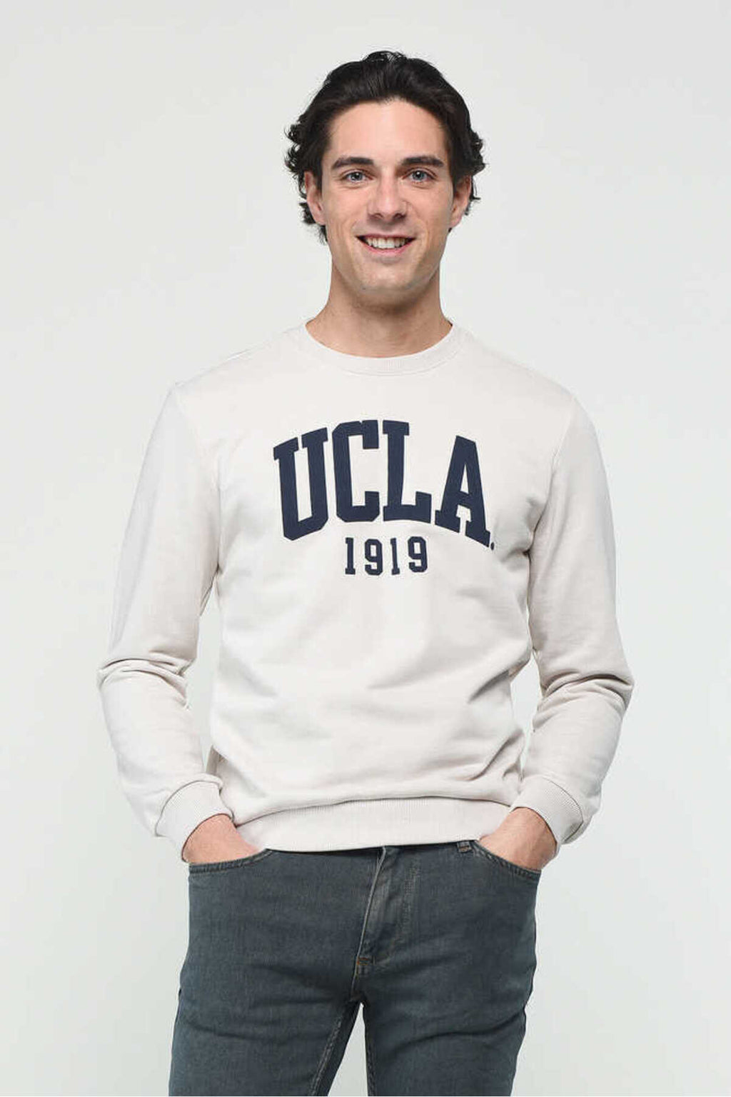 UCLA Bluza din amestec de bumbac cu decolteu la baza gatului si imprimeu cu logo