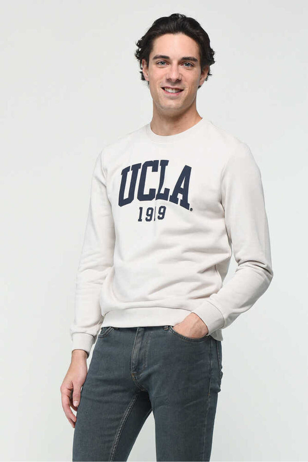 UCLA Bluza din amestec de bumbac cu decolteu la baza gatului si imprimeu cu logo