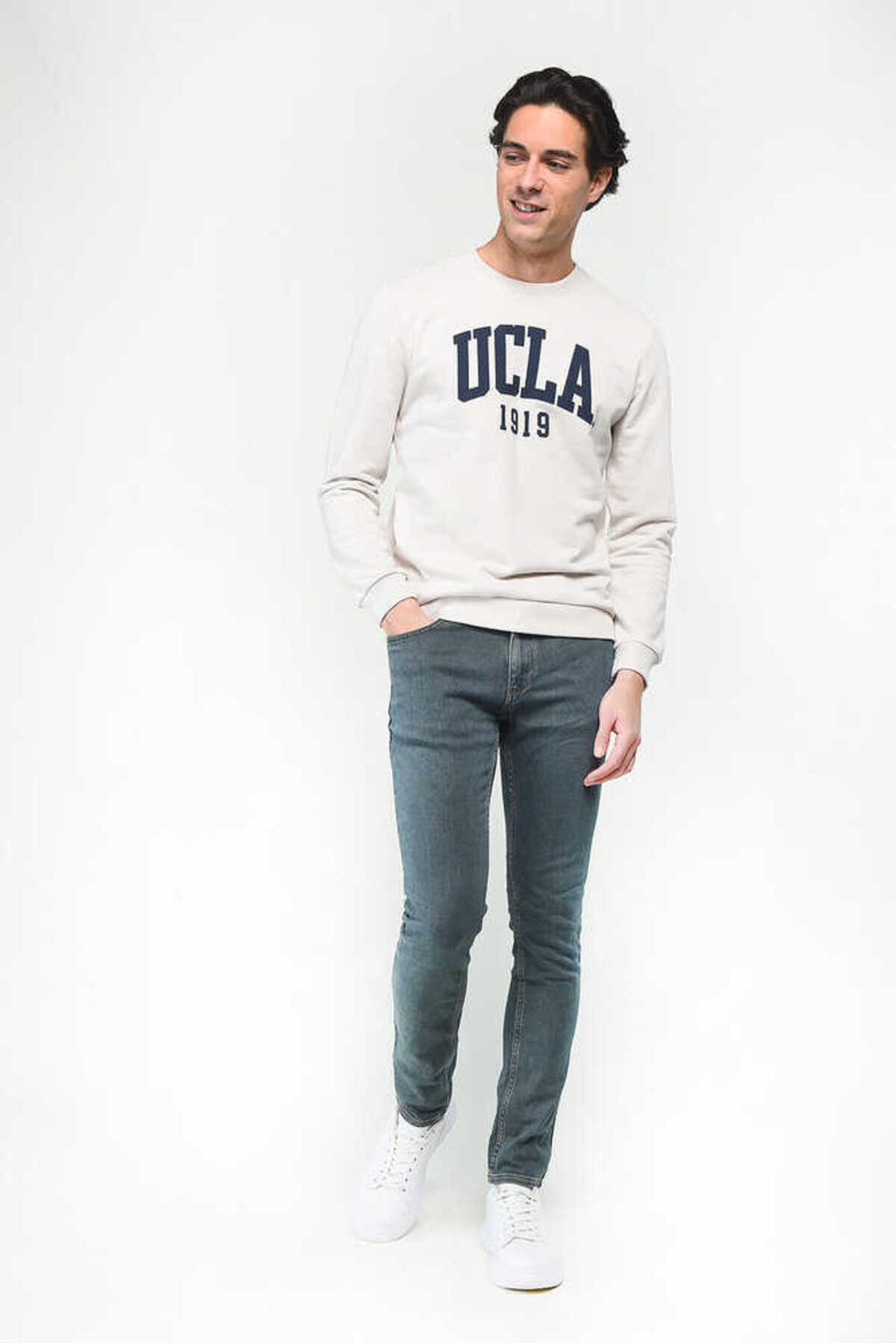 UCLA Bluza din amestec de bumbac cu decolteu la baza gatului si imprimeu cu logo