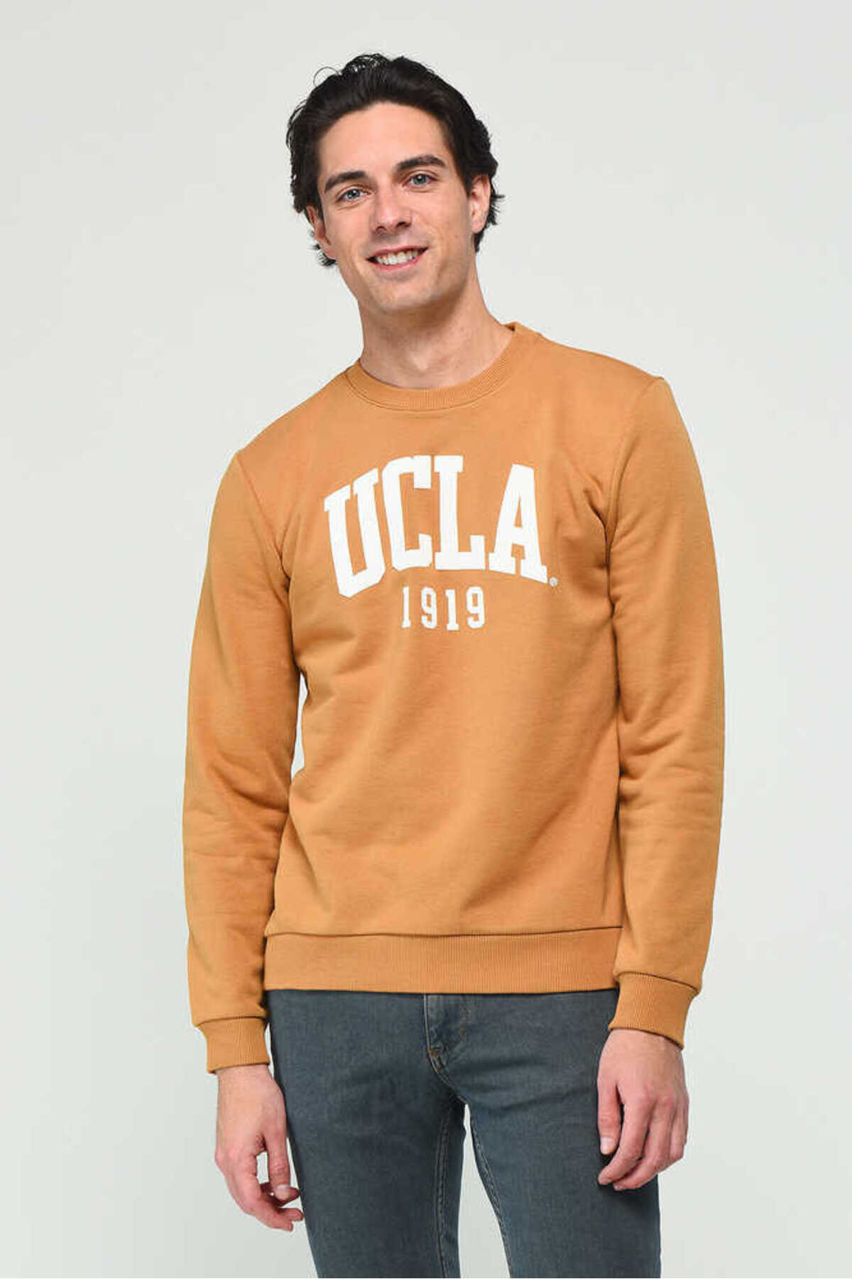 UCLA Bluza din amestec de bumbac cu decolteu la baza gatului si imprimeu cu logo