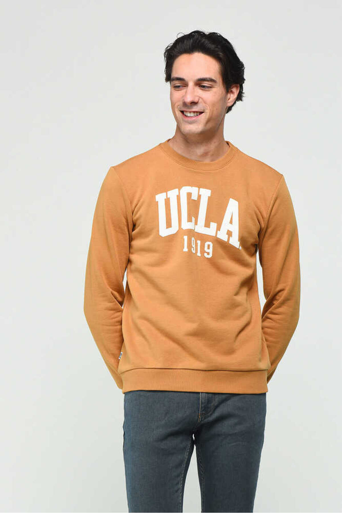 UCLA Bluza din amestec de bumbac cu decolteu la baza gatului si imprimeu cu logo