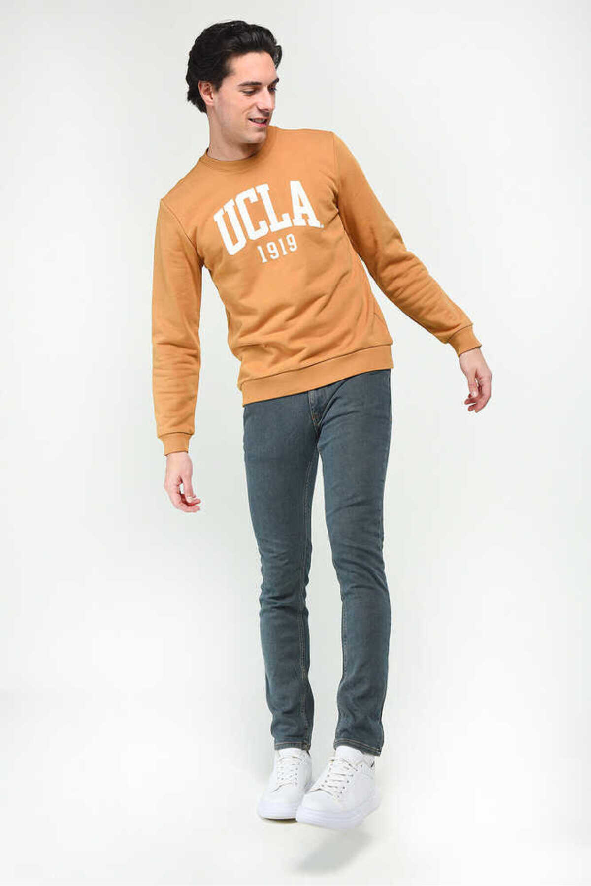 UCLA Bluza din amestec de bumbac cu decolteu la baza gatului si imprimeu cu logo
