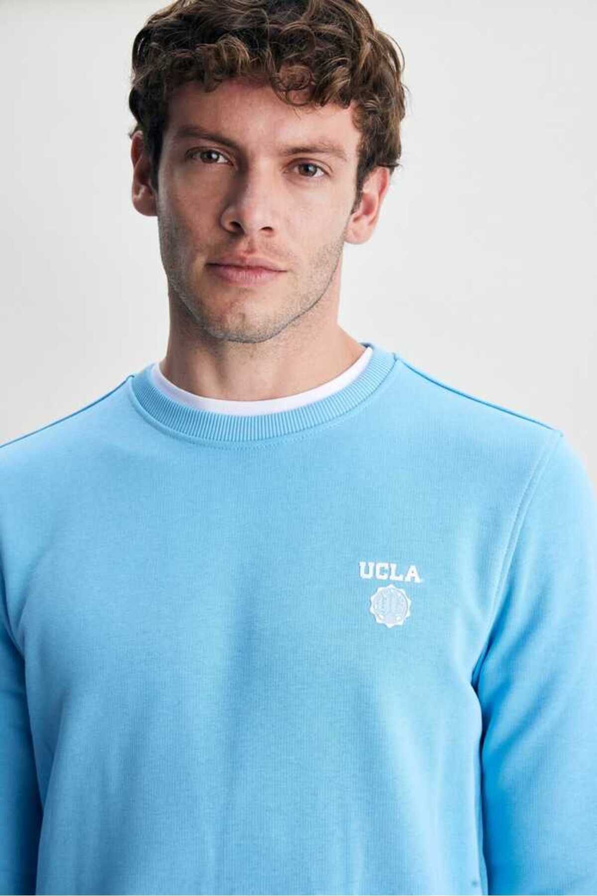 UCLA Bluza din amestec de bumbac cu decolteu la baza gatului si imprimeu cu logo