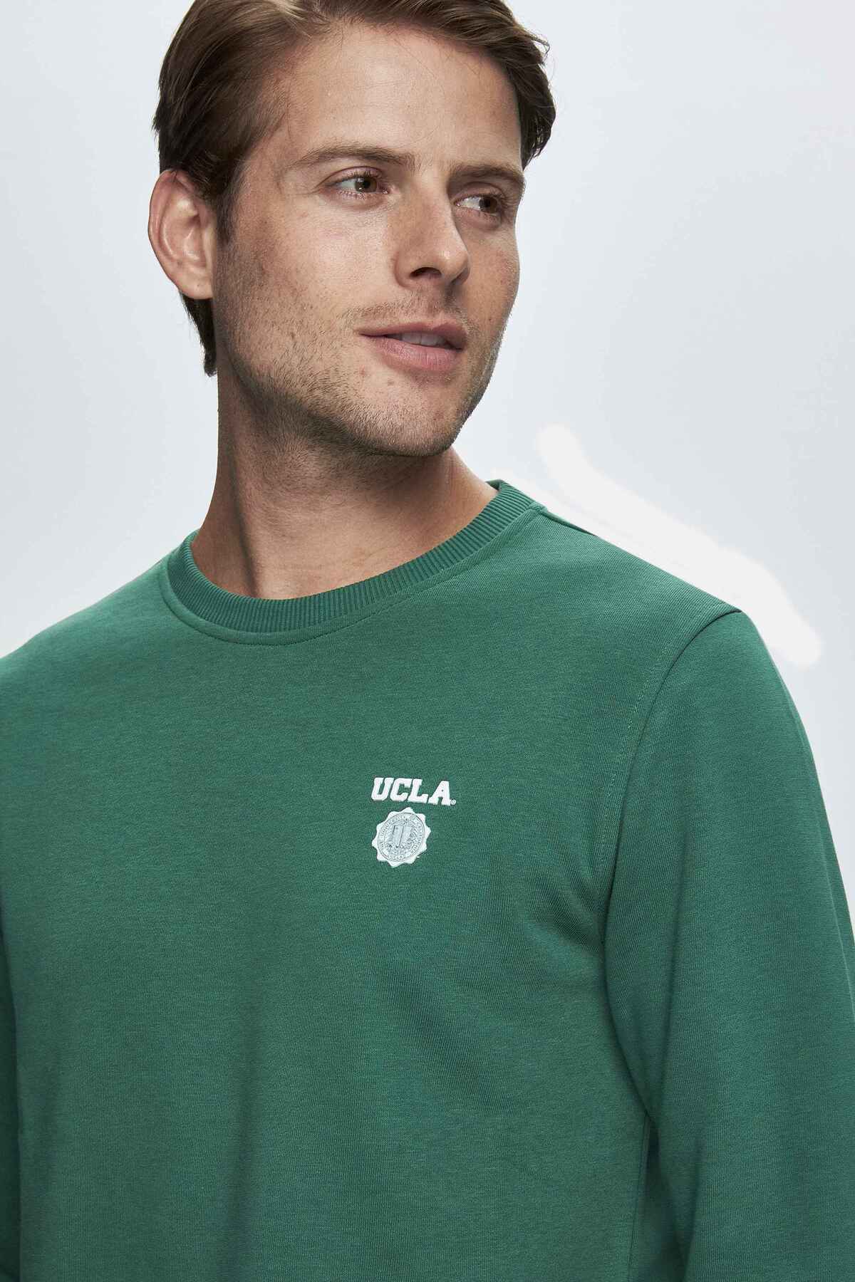 UCLA Bluza din amestec de bumbac cu decolteu la baza gatului si imprimeu cu logo