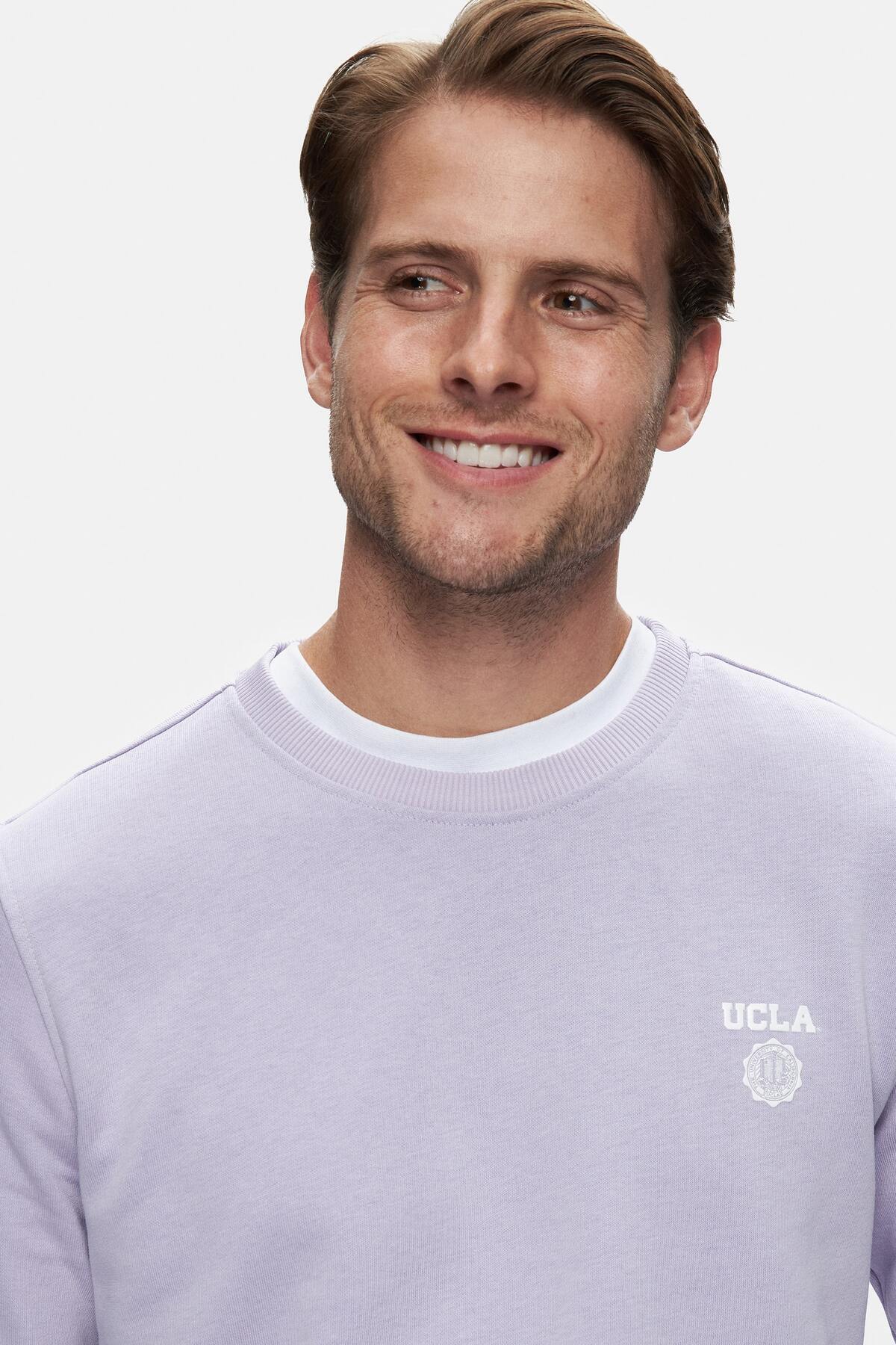UCLA Bluza din amestec de bumbac cu decolteu la baza gatului si imprimeu cu logo