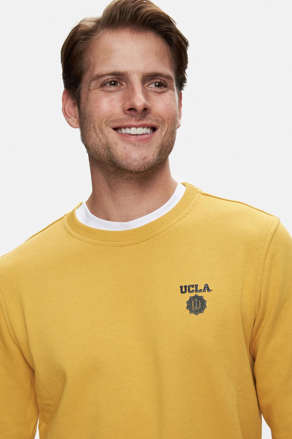 UCLA Bluza din amestec de bumbac cu decolteu la baza gatului si imprimeu cu logo