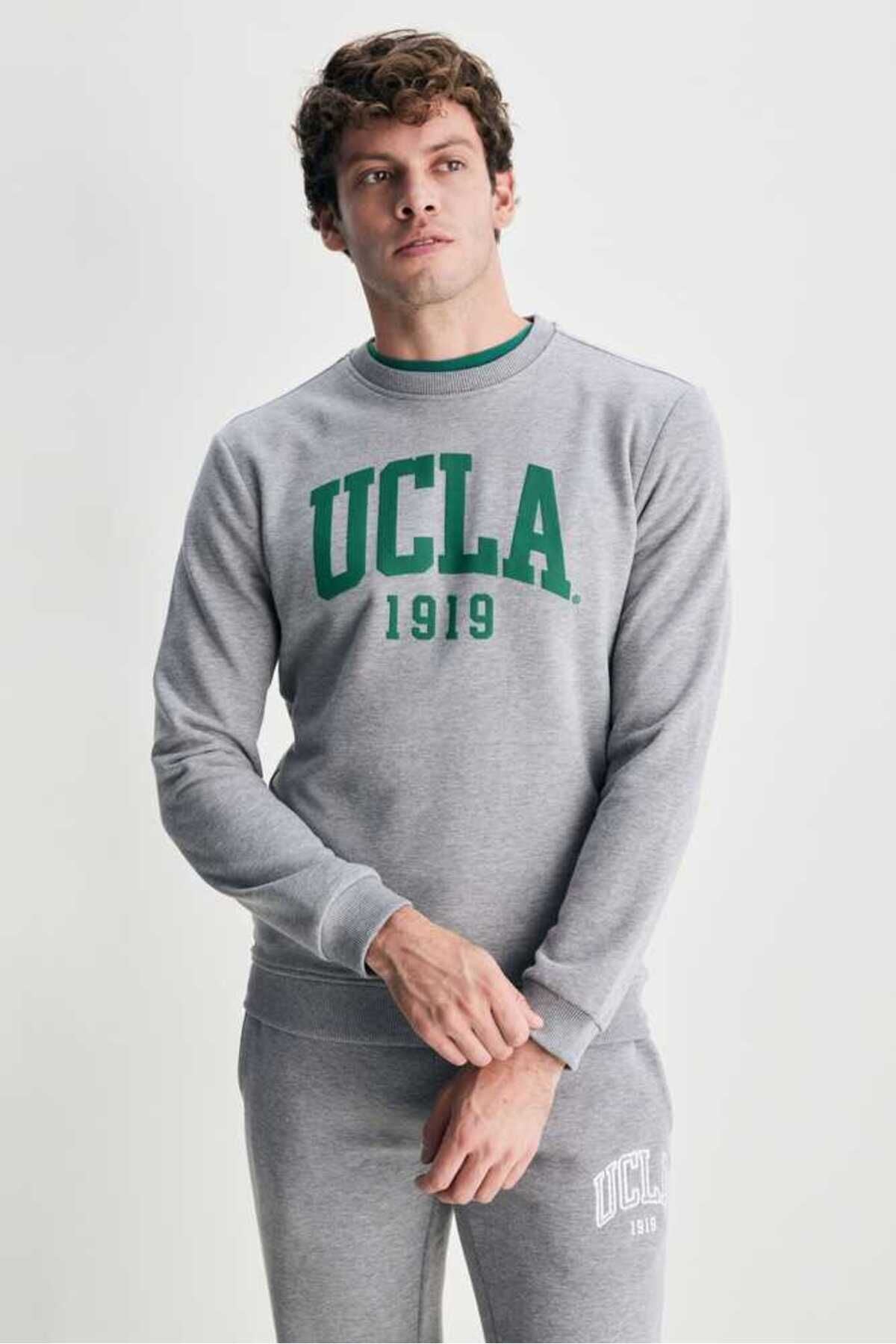 UCLA Bluza din amestec de bumbac cu decolteu la baza gatului si imprimeu cu logo