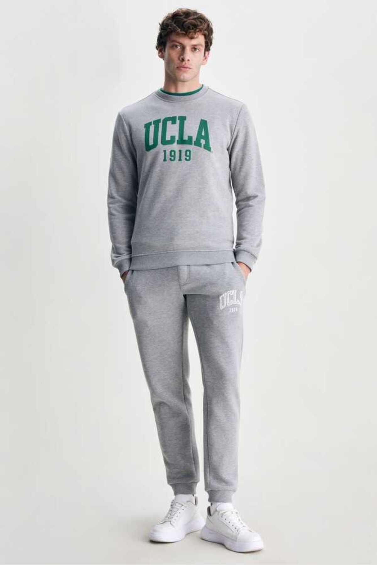 UCLA Bluza din amestec de bumbac cu decolteu la baza gatului si imprimeu cu logo