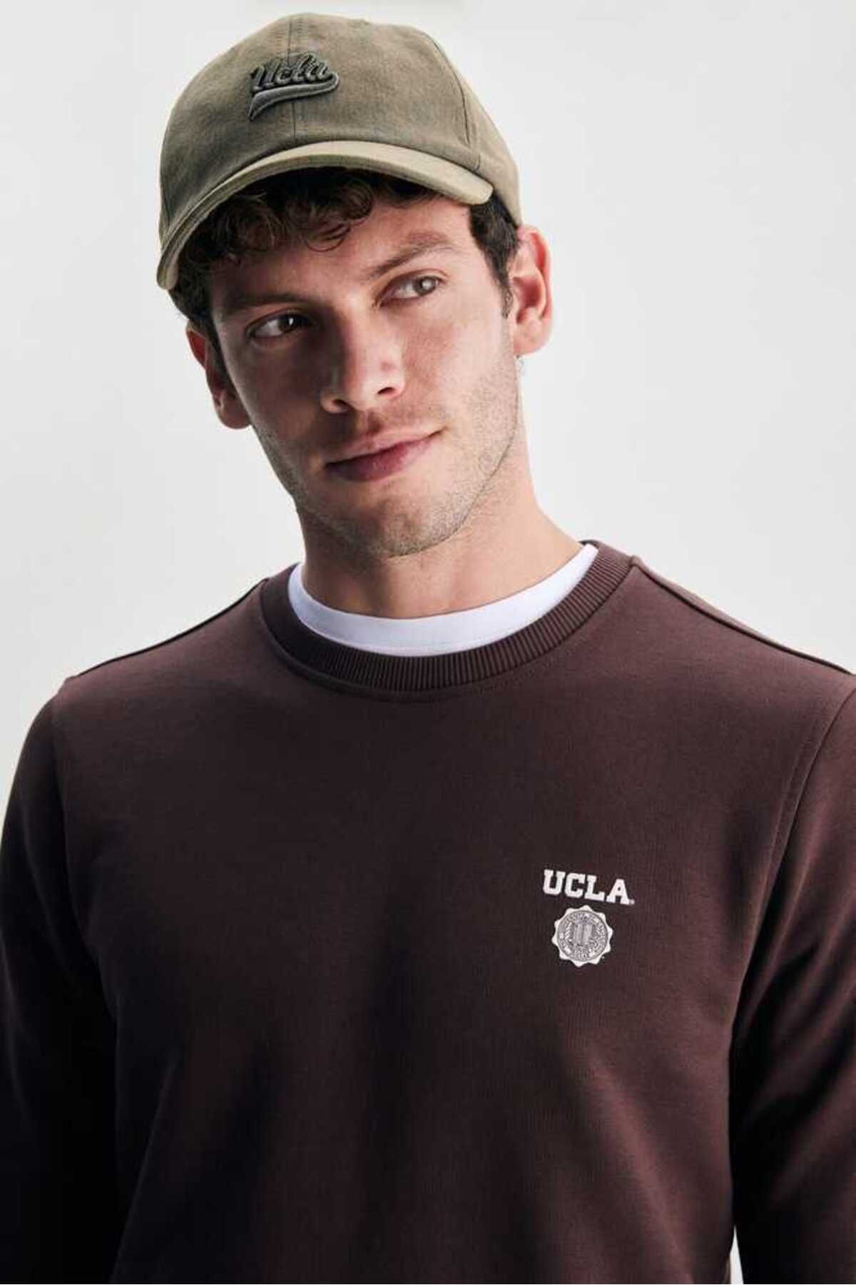 UCLA Bluza din amestec de bumbac cu decolteu la baza gatului si imprimeu cu logo