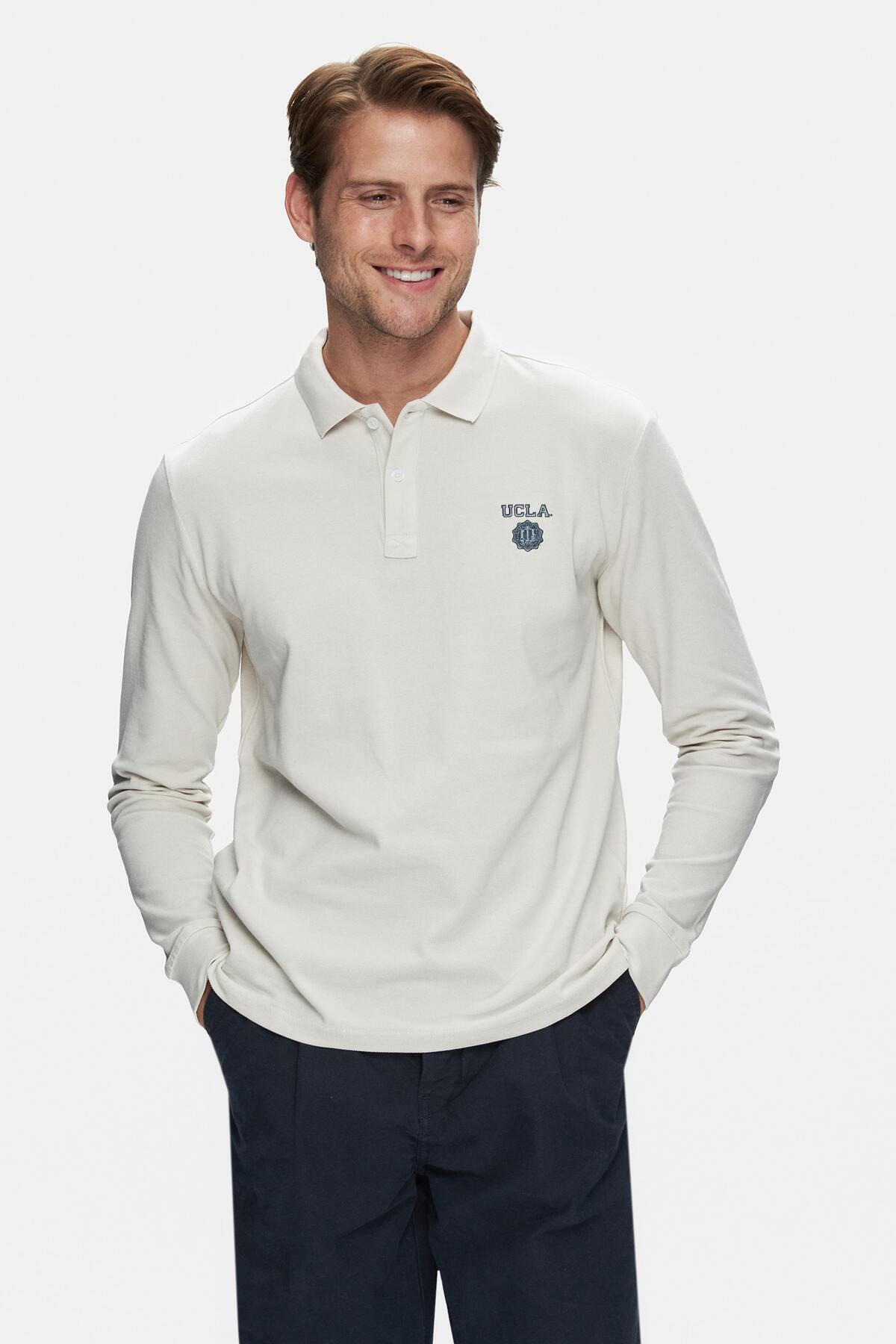 UCLA Bluza din bumbac cu guler si imprimeu cu logo