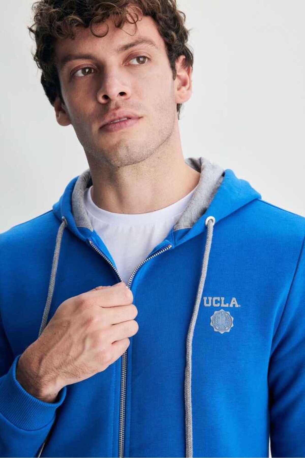 UCLA Hanorac cu fermoar si gluga, buzunare laterale si imprimeu cu logo discret