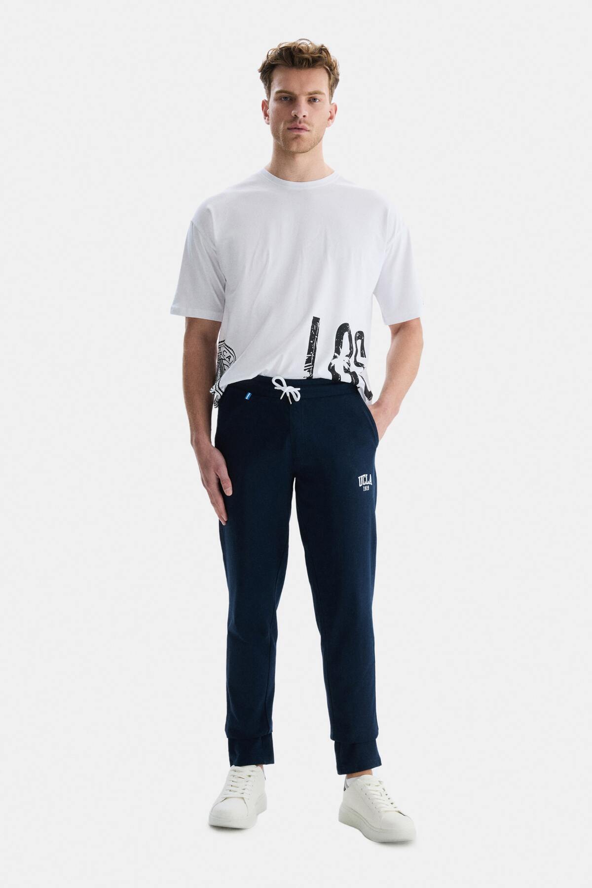 UCLA Pantaloni de trening drepti, cu talie elastica si snur, buzunare laterale