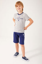U.S. Polo Assn., Set de tricou cu imprimeu logo si pantaloni scurti, Gri, Albastru, 152-158 CM