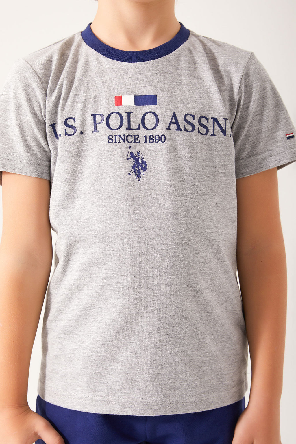 U.S. Polo Assn., Set de tricou cu imprimeu logo si pantaloni scurti, Gri, Albastru, 152-158 CM