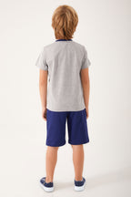 U.S. Polo Assn., Set de tricou cu imprimeu logo si pantaloni scurti, Gri, Albastru, 152-158 CM