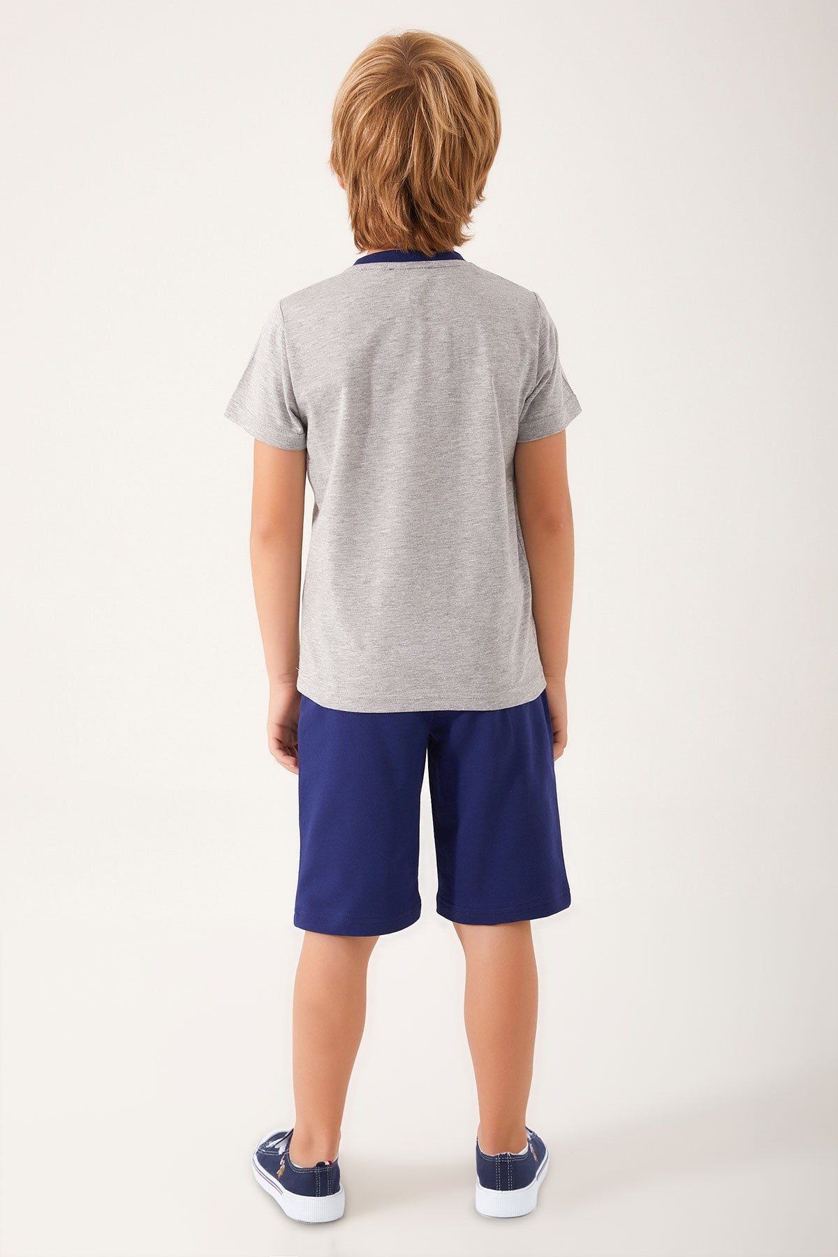 U.S. Polo Assn., Set de tricou cu imprimeu logo si pantaloni scurti, Gri, Albastru, 152-158 CM