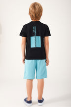 U.S. Polo Assn., Set de tricou de bumbac si pantaloni scurti, Negru, Albastru deschis, 140-146 CM
