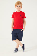 U.S. Polo Assn., Set de tricou de bumbac si pantaloni scurti, Rosu, Albastru marin, 164-170 CM